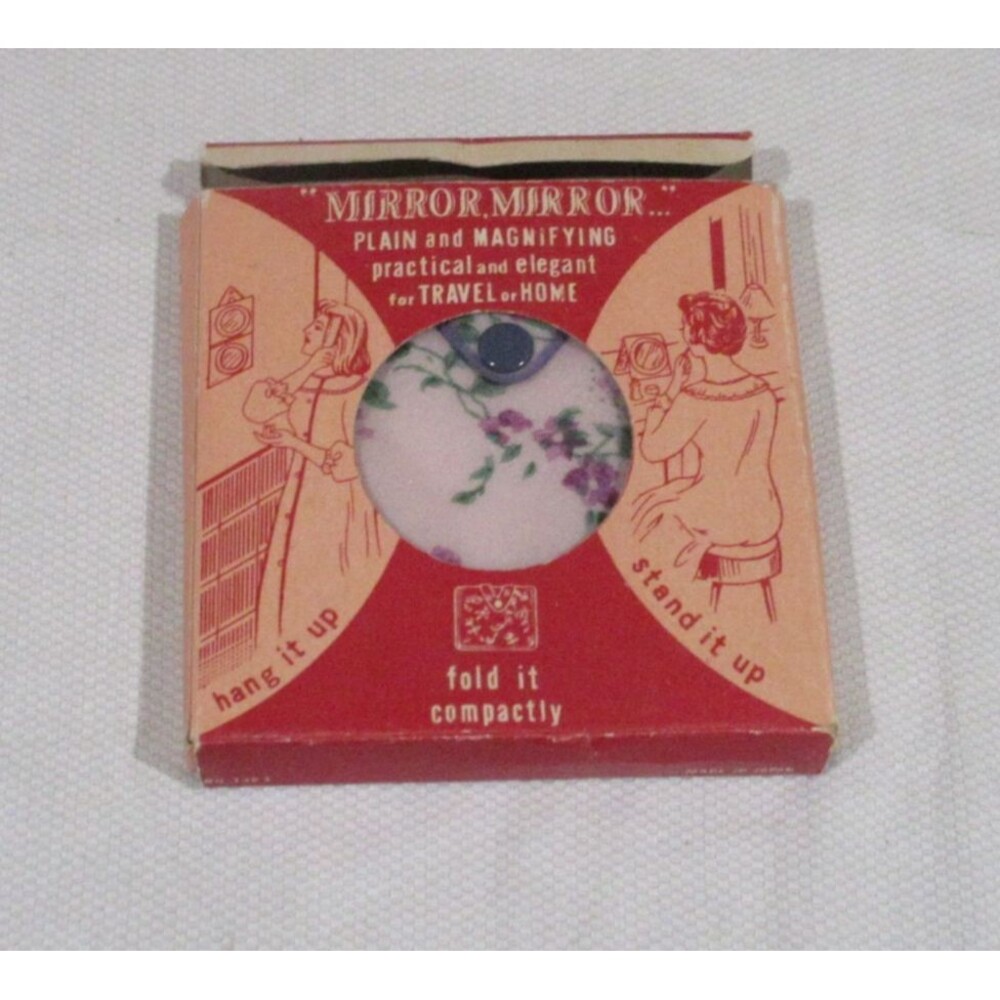 NOS Mirror, Mirror Compact Vtg. 1960's Made in Japan Floral Vinyl Snap Closure